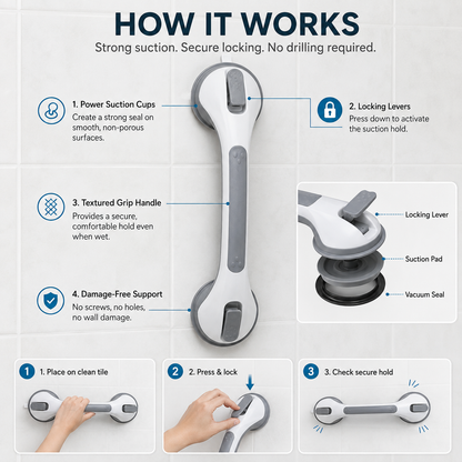 SureHold no-drill grab bar mounted vertically for stepping over the tub wall